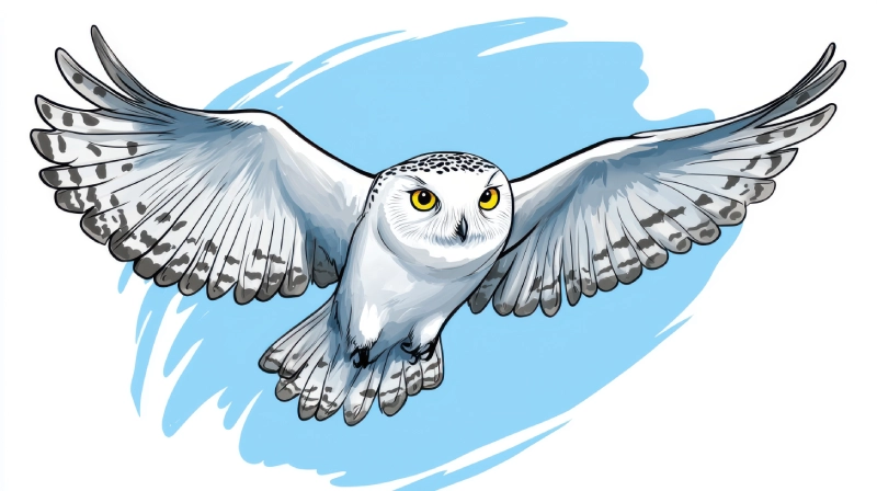 white-owl-with-yellow-eyes-flies-through-sky